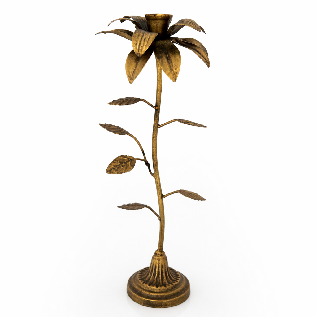 Candelabro flor metal dorado